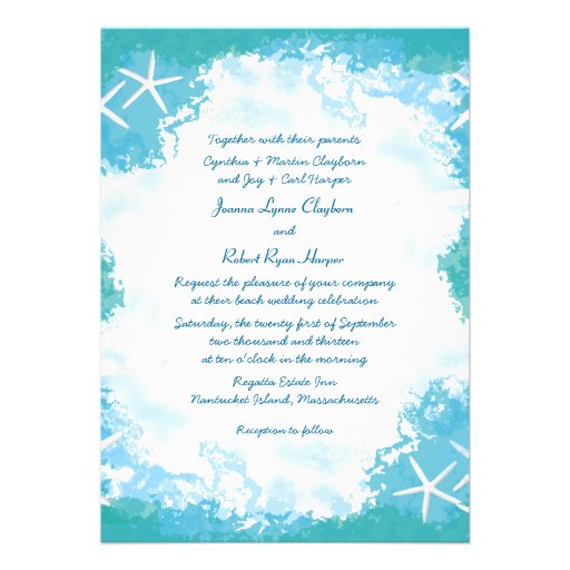 Undersea Stars Tropical Aqua Wedding Invitation