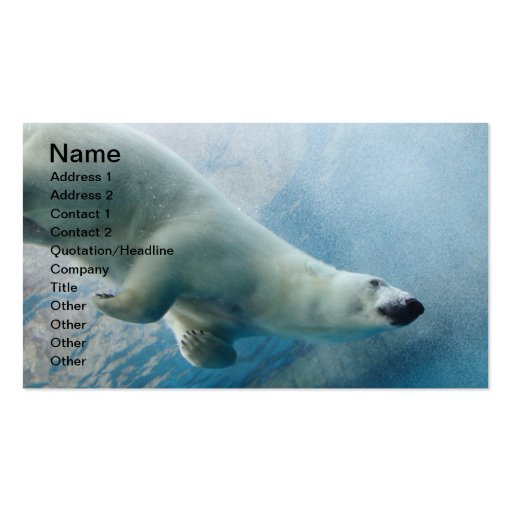 Underwater photo of a Polar Bear Business Card Templates (front side)