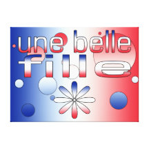 Une Belle Fille France Flag Colors Pop Art Stretched Canvas Print