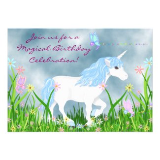 Unicorn and Butterflies Birthday Invitation