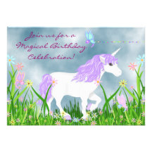 Unicorn and Butterflies Birthday Invitation