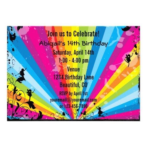 Unicorn and Fairies Rainbow Birthday Invitation