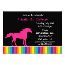 Unicorn and Rainbow Birthday Invitation for Girls