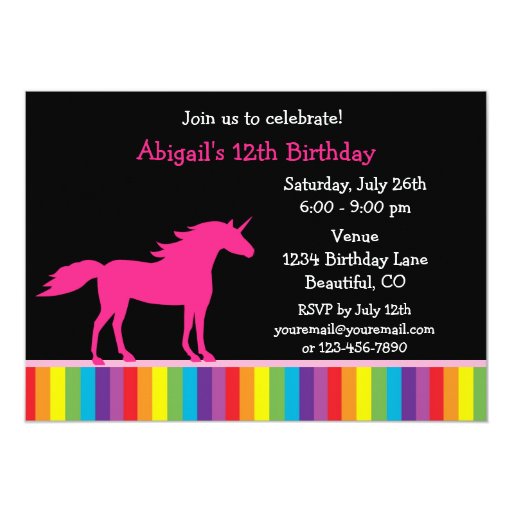Unicorn and Rainbow Birthday Invitation for Girls | Zazzle