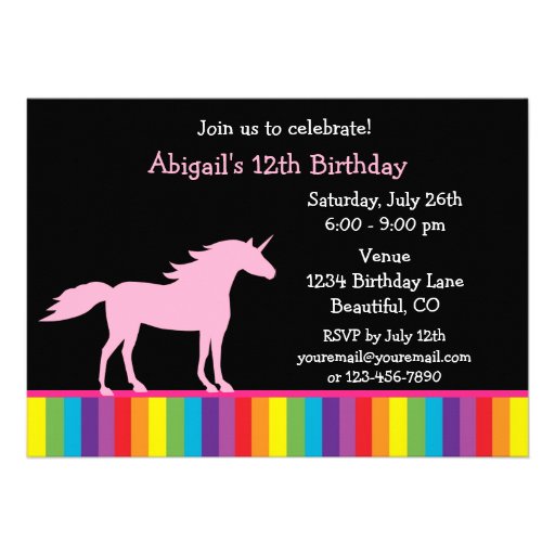 Unicorn and Rainbow Birthday Invitation for Girls