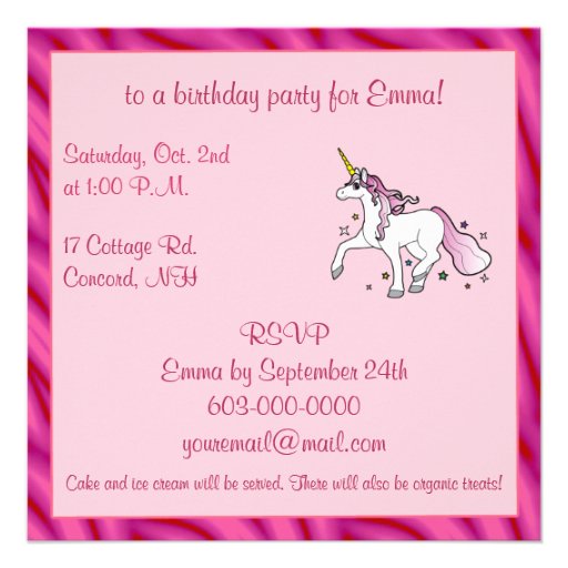 Unicorn Birthday Party Custom Invite