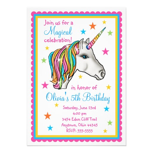 Unicorn Birthday Party Invitations (front side)