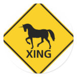 Unicorn Crossing Highway Sign Round Stickers