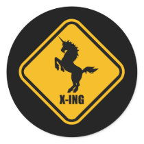 Unicorn Crossing Street Sign Round Sticker