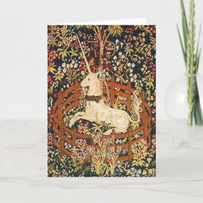 Unicorn in captivity greeting cards