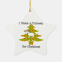 Unicorn in Christmas tree on gold Ornaments