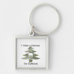 Unicorn in Christmas tree on silver Key Chain