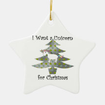 Unicorn in Christmas tree on silver Christmas Ornament