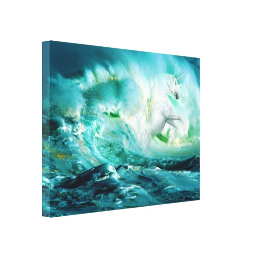 Unicorn in the Ocean Stretched Canvas Print