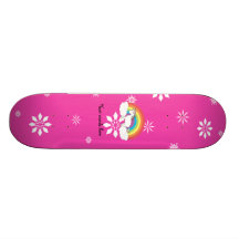 Unicorn on clouds pink snowflakes custom skateboard