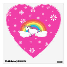 Unicorn on clouds pink snowflakes wall decals