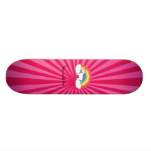 Unicorn on clouds pink sunburst skate deck