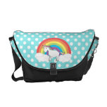 Unicorn on rainbow and clouds with blue polka dots courier bag