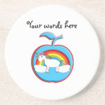 Unicorn on rainbow in apple drink coaster