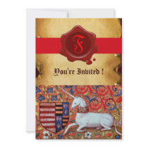 UNICORN PARCHMENT RED WAX SEAL MONOGRAM ANNOUNCEMENTS