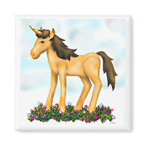Unicorn Pony Flower Garden Square Magnet
