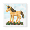 Unicorn Pony Flower Garden Square Magnet by TheBluePlanet Unicorn Pony Flower Garden Square Magnet