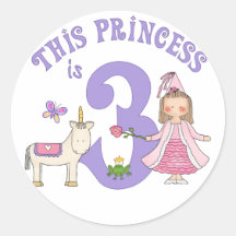 Unicorn Princess 3rd Birthday Round Stickers