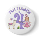 round_button - Your lil' princess will love this fantasy themed fourth birthday design with princess, unicorn and frog. Customize the background color!