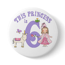 Unicorn Princess 6th Birthday Button