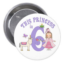 Unicorn Princess 6th Birthday Button