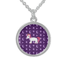 Unicorn purple stars and mooncs sterling silver necklace