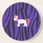 Unicorn purple zebra stripes beverage coaster