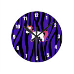 Unicorn purple zebra stripes round wallclock