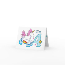 Unicorn Rainbow 4th Birthday Greeting Card