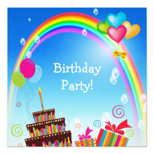 Unicorn, Rainbow & Cake Cute Birthday Party Invite