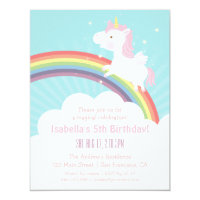 Unicorn Rainbow Girls Birthday Party Invitations