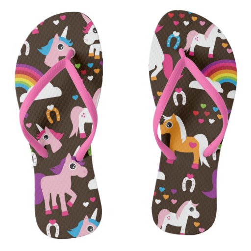 unicorn rainbow kids background horse flip flops