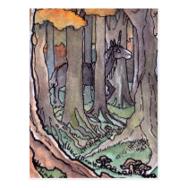 Unicorn Sighting Between the Trees postcards