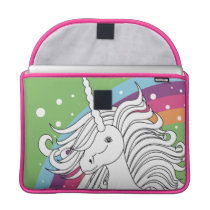 Unicorn surrounded by rainbow and dots green macbook sleeves