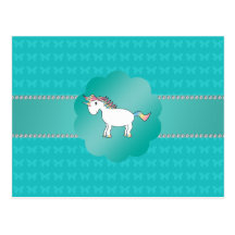 Unicorn turquoise butterflies postcards