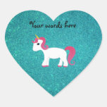 Unicorn turquoise glitter heart stickers