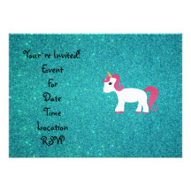 Unicorn turquoise glitter personalized invitation