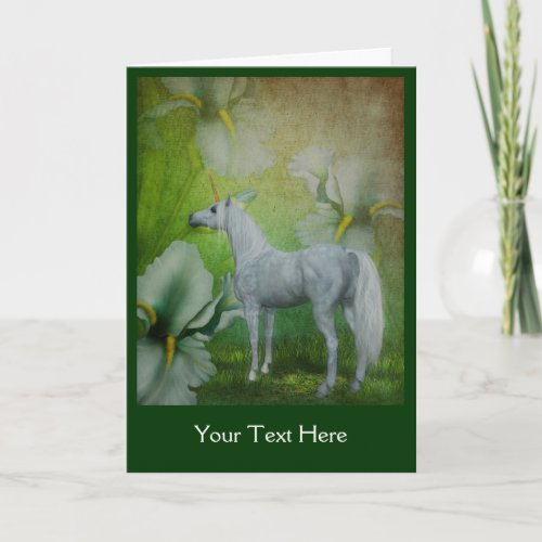 Unicorn White Lilies Fantasy Horse Photo Card zazzle_card