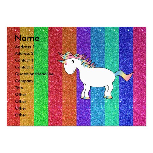 Unicorn with rainbow glitter stripes business cards (front side)