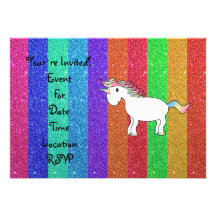 Unicorn with rainbow glitter stripes cards