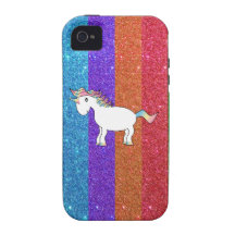 Unicorn with rainbow glitter stripes Case-Mate iPhone 4 case
