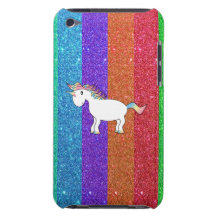 Unicorn with rainbow glitter stripes iPod touch cases