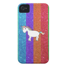 Unicorn with rainbow glitter stripes iPhone 4 cover
