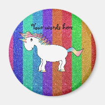 Unicorn with rainbow glitter stripes fridge magnet