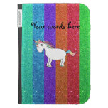 Unicorn with rainbow glitter stripes kindle cases